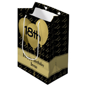 Sac Cadeau Moyen Profil de nom fait sur commande - or/ballons noirs
