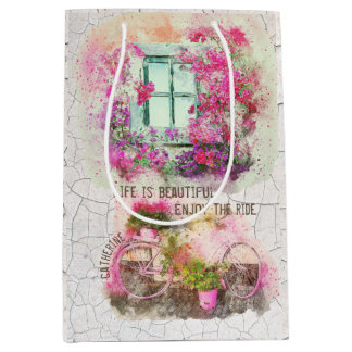 Sac Cadeau Moyen Profitez De La Promenade | Vélo Aquarelle Avec Fle