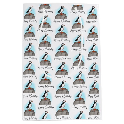 Sac Cadeau Moyen Puffin d'anniversaire personnalisé (Devant)