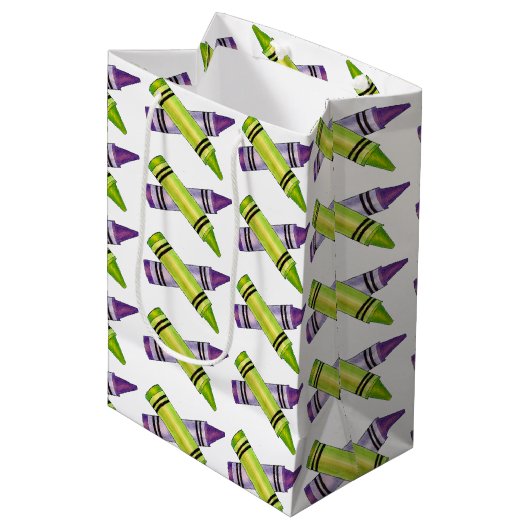 Sac Cadeau Moyen Purple Green Crayon Art Fournitures Enseignant Art (Devant Angle)