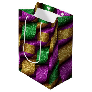 SAC CADEAU MOYEN PURPLE GREEN GOLD GLITTER LOOK MARDI GRAS