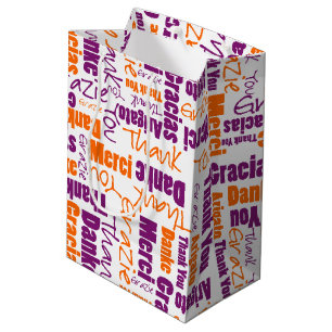 Sac Cadeau Moyen Purple Orange Merci Typographie Word Collage