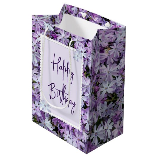 Sac Cadeau Moyen Purple Phlox Pour Anniversaire (Devant Angle)