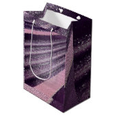 Sac Cadeau Moyen Purple pink abstract stripes with elegant sparkle (Devant Angle)