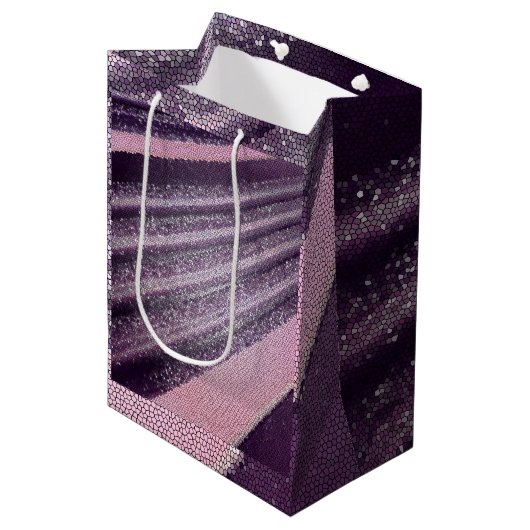 Sac Cadeau Moyen Purple pink abstract stripes with elegant sparkle (Devant Angle)