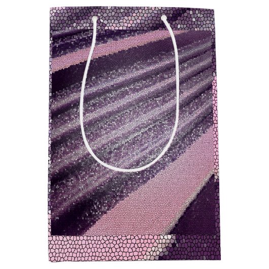 Sac Cadeau Moyen Purple pink abstract stripes with elegant sparkle (Devant)