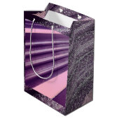Sac Cadeau Moyen Purple pink abstract stripes with elegant sparkle (Dos Angle)
