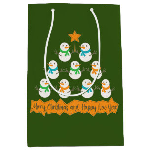 Sac Cadeau Moyen Pyramide des sapins de Noël faite de bonhommes de 