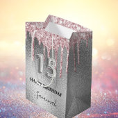 Sac Cadeau Moyen Quinceanera parties scintillant argent gouttes ros