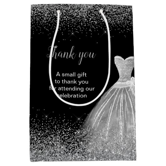 Sac Cadeau Moyen Quinceanera Robe Argent Parties scintillant Faux (Devant)