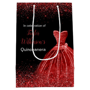 Sac Cadeau Moyen Quinceanera Robe Rouge Lumineuse Robe Faux Parties