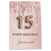 Sac Cadeau Moyen Quinceanera rose or parties scintillant rose ballo (Devant)