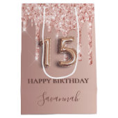 Sac Cadeau Moyen Quinceanera rose or parties scintillant rose ballo (Dos)