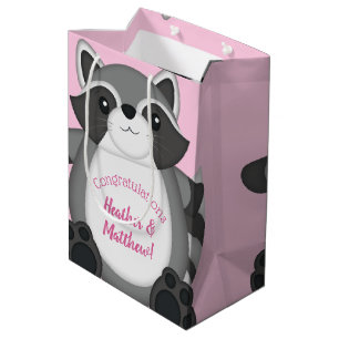 Sac Cadeau Moyen Raccoon Baby shower rose