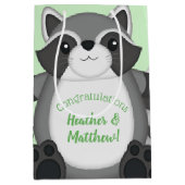 Sac Cadeau Moyen Raccoon Baby shower vert (Devant)
