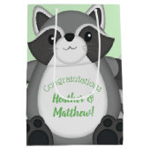 Sac Cadeau Moyen Raccoon Baby shower vert (Dos)