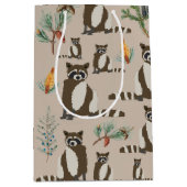 Sac Cadeau Moyen Raccoon mignonne en Motif de la forêt de pins (Devant)