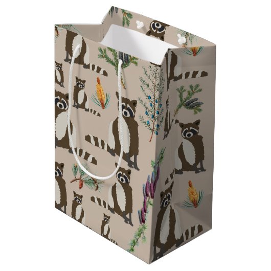 Sac Cadeau Moyen Raccoon mignonne en Motif de la forêt de pins (Dos Angle)