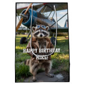Sac Cadeau Moyen Raccoon Pilot Airplane Funny Photo Birthday Custom (Dos)