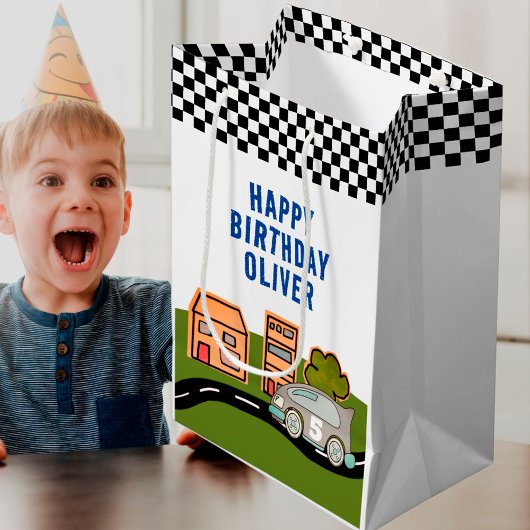 Sac Cadeau Moyen Racing Car Road Nom de la maison Joyeux anniversai