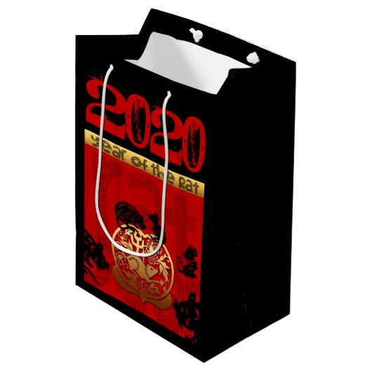 Sac Cadeau Moyen Rat Chinois coutume Nouvel An Zodiac Bithday MGB (Devant Angle)