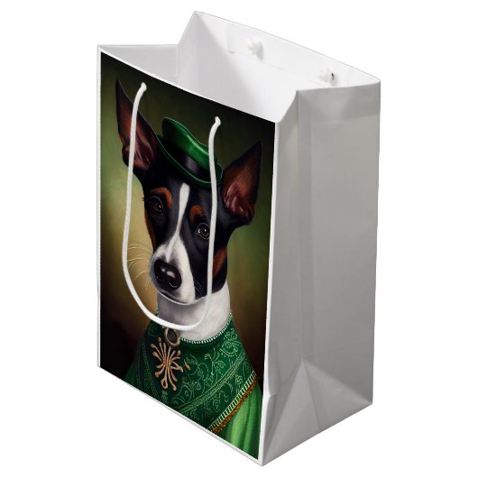 Sac Cadeau Moyen Rat Terrier Chien en robe de fête St. Patrick (Devant Angle)