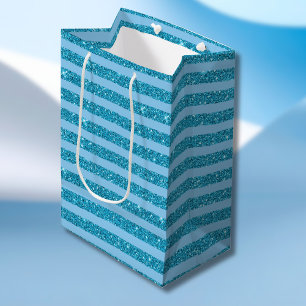 Sac Cadeau Moyen Rayes horizontales de style pailleté bleu océan ch