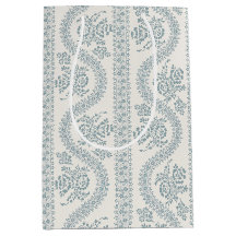 Rayure florale bleu ardoise, fond crème