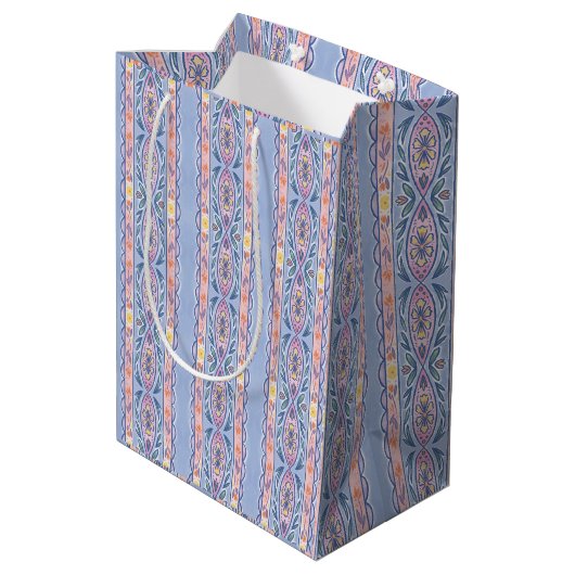 Sac Cadeau Moyen Rayure florale de printemps (Dos Angle)