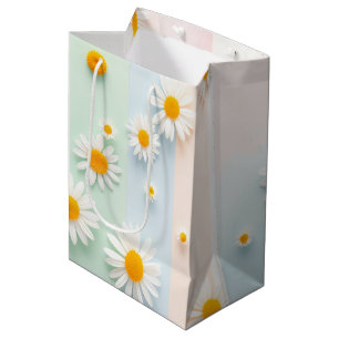 Sac Cadeau Moyen Rayure Pastel Enjouée Blanche Marguerite Printemps