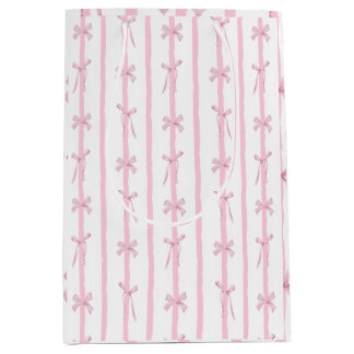Sac Cadeau Moyen Rayure ruban rose mignonne