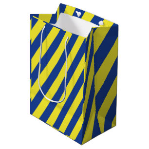Sac Cadeau Moyen Rayures bleu foncé et jaune