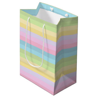 SAC CADEAU MOYEN RAYURES BLEU PASTEL VERT JAUNE ROSE VIOLET