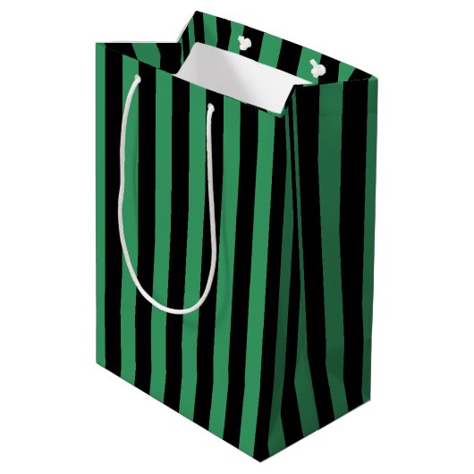Sac Cadeau Moyen Rayures de bonbon vertes et noires (Dos Angle)