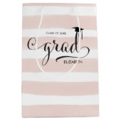 Sac Cadeau Moyen Rayures de rose de casquette de diplômé (Devant)