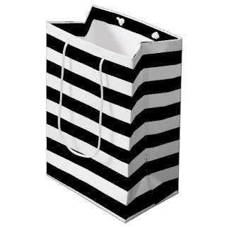 Sac Cadeau Moyen Rayures horizontales larges noires et blanches à
