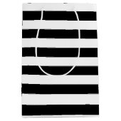 Sac Cadeau Moyen Rayures horizontales larges noires et blanches à (Devant)