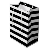 Sac Cadeau Moyen Rayures horizontales larges noires et blanches à (Dos Angle)