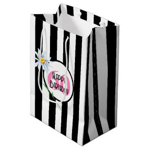 Sac Cadeau Moyen Rayures noires et blanches pour 60 ans