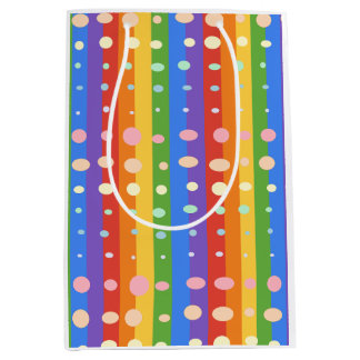 SAC CADEAU MOYEN RAYURES POINTILLÉES ARC-EN-CIEL
