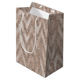 Sac Cadeau Moyen Rayures roses de Chevron de peinture de parties