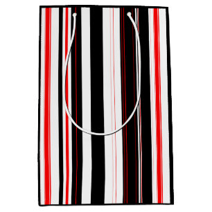 Sac Cadeau Moyen Rayures rouges blanches et noires 
