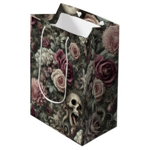 Sac Cadeau Moyen Reaping in the Rose - Gothic Floral Skull