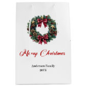 Sac Cadeau Moyen Red and gold pine wreath Christmas bag custom name (Devant)