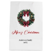 Sac Cadeau Moyen Red and gold pine wreath Christmas bag custom name (Dos)