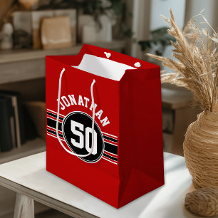 Sac Cadeau Moyen Red Black Team Jersey Fan Gear Nom Numéro