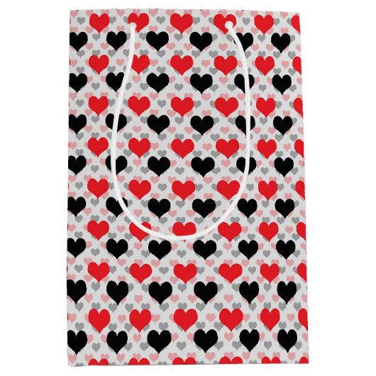 Sac Cadeau Moyen Red Black Valentine Love Hearts (Devant)