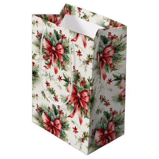 Sac Cadeau Moyen Red Bows and Holly Leaves (Dos Angle)
