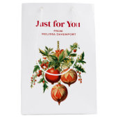 Sac Cadeau Moyen Red Christmas Baubles avec Holly Festive (Devant)
