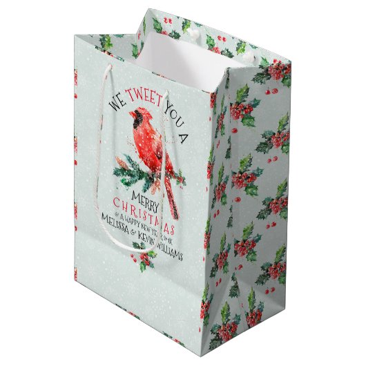 Sac Cadeau Moyen Red Christmas Bird-Nous Tweetons Un Joyeux Noël (Devant Angle)